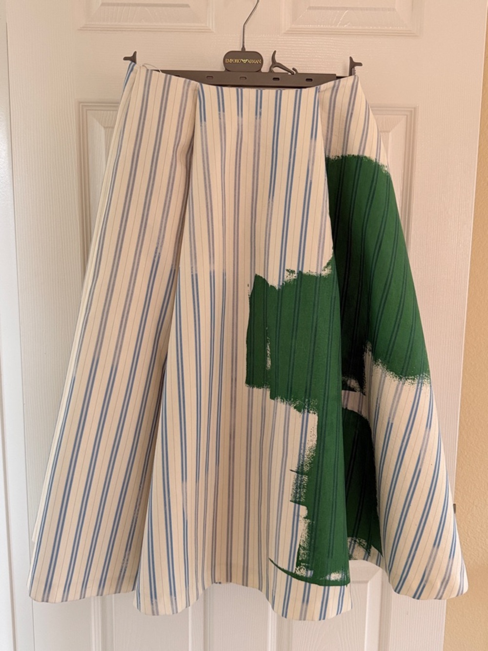 Zara Striped A-Line Skirt with Green Brushstroke Detail